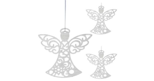 Karácsonyi Dísz - 3 db Csillogó Fehér Angyal - 10cm