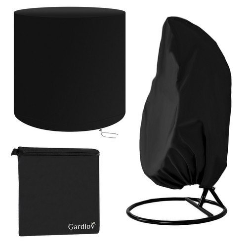 Kerti köralakú védőhuzat, vízálló bútortakaró, fekete