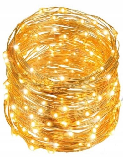 Fényfüzér, 100 LED, melegfehér, drót égősor, 10 méter