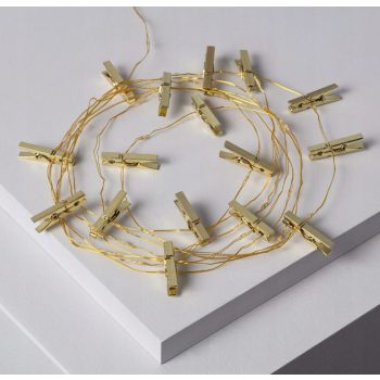   Fényfüzér fényképtartó csipeszekkel, arany szín, 3xAAA 3.5m