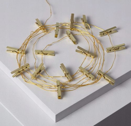 Fényfüzér fényképtartó csipeszekkel, arany szín, 3xAAA 3.5m