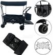 Összecsukható strandkocsi ponyvával és 120 literes hálós kosárral, fekete