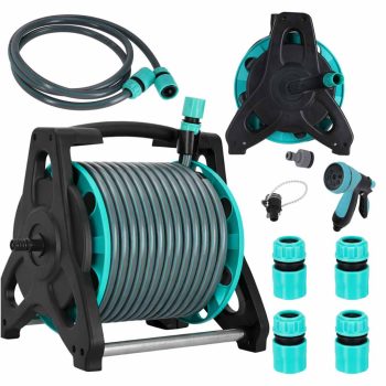   Kerti tömlő visszahúzó orsós állványon + locsolópisztoly, 30m