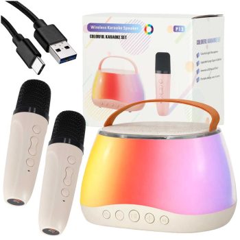 Bluetooth hangszóró RGB karaoke szett 2 USB mikrofonnal
