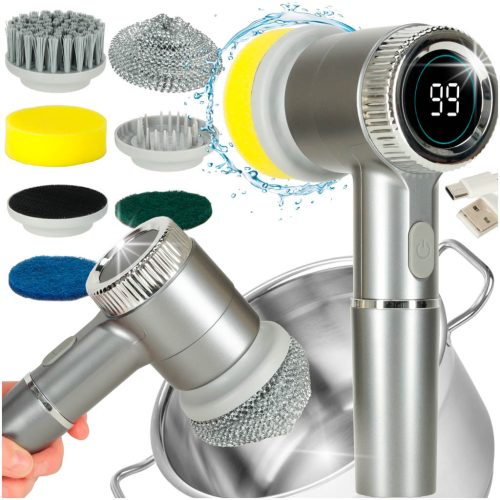 Elektromos tisztítókefe 5 az 1-ben, fürdőszobai padlófúgához, medencéhez, LED-del