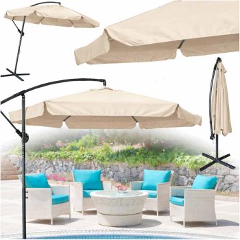 Nagy összecsukható kerti napernyő, karral, 290 cm, bézs