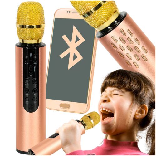 vezeték nélküli karaoke mikrofon gyerekeknek Bluetooth, 2000mAh, SD kártya, USB  - arany