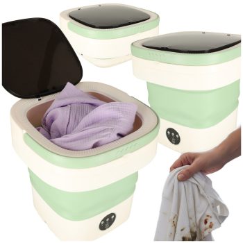   Mini hordozható mosógép, összecsukható, műanyag,  12L, zöld