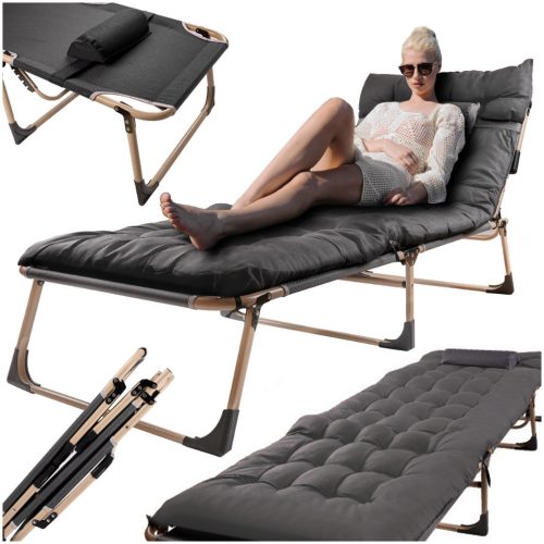 párnás kempingágy, összecsukható relaxfotel 193 cm -  sötétszürke