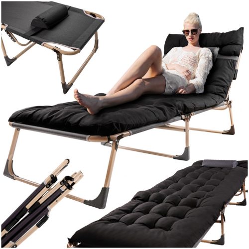 párnás kempingágy, összecsukható relaxfotel 193 cm - fekete