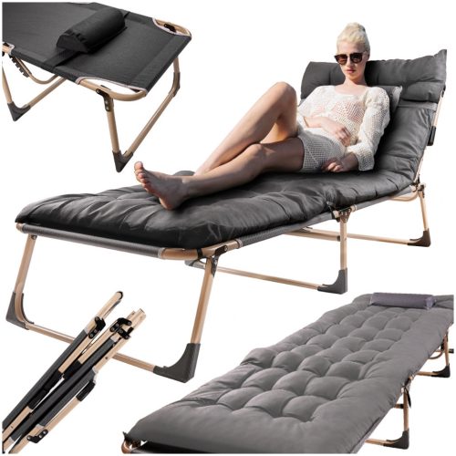  párnás kempingágy, összecsukható relaxfotel 193 cm - világosszürke