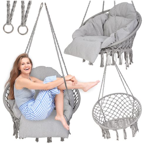 kerti gólyafészek hinta, XXL párnával, szürke 80 cm 150 kg teherbírás