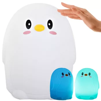   Gyermek LED éjszakai lámpa, pingvin, fehér/többszínű, RGB