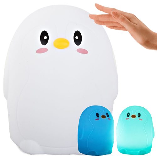 Gyermek LED éjszakai lámpa, pingvin, fehér/többszínű, RGB