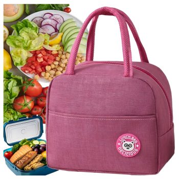   Nagyméretű hőszigetelt ételtároló táska 23 x 21 x 13 cm, rózsaszín