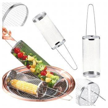 Forgó grill kosár zöldségekhez, halhoz, 37x9 cm