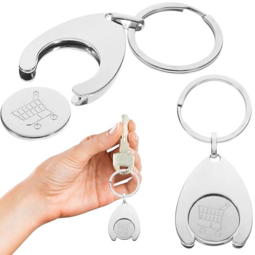 Kulcstartó, bevásárló kocsi érmével 2 az 1-ben