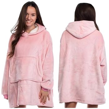    2in1 rózsaszín pulóver-takaró, vastag béléssel, kapucnival és első zsebbel