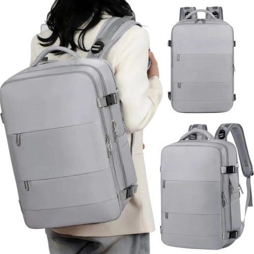 Univerzális kézipoggyász, laptop táska, hátizsák utazáshoz, szürke