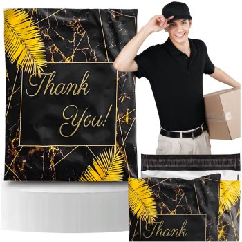   Futártasak ragasztócsíkkal 255x370 KÖSZÖNÖM felirattal, fekete és arany 50 db