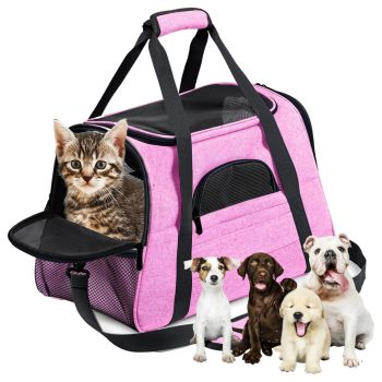   Kényelmes kisállat hordozó, kutyáknak macskáknak egyaránt, rózsaszín, 44 x 28 x 25 cm