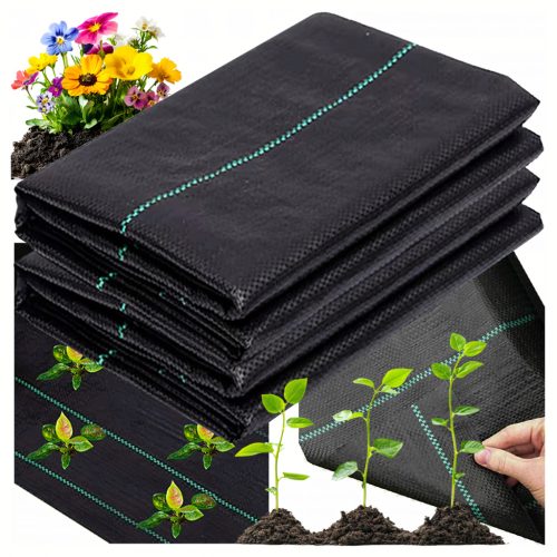 Geotextil, 1,6x10m, 110g/m², UV-álló, fekete - gyomirtó kertszőnyeg, PP talajtakaró növényvédelemhez