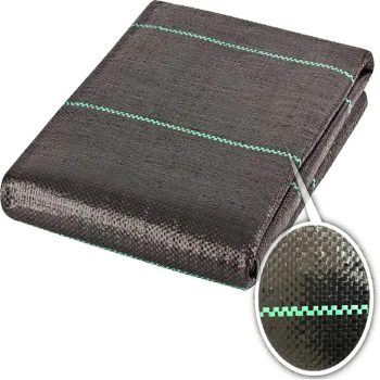   Geotextil, 5x5m, 90g/m², UV-álló, fekete - gyomirtó kertszőnyeg, PP talajtakaró növényvédelemhez