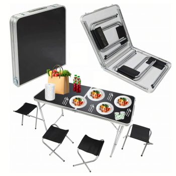   Összecsukható kempingasztal alumínium kerettel, 4 db székkel