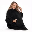 2in1 fekete pulóver-takaró, vastag béléssel, kapucnival és első zsebbel
