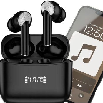   Vezeték nélküli fekete bluetooth fülhallgató töltő tokkal