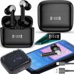Vezeték nélküli fekete bluetooth fülhallgató töltő tokkal
