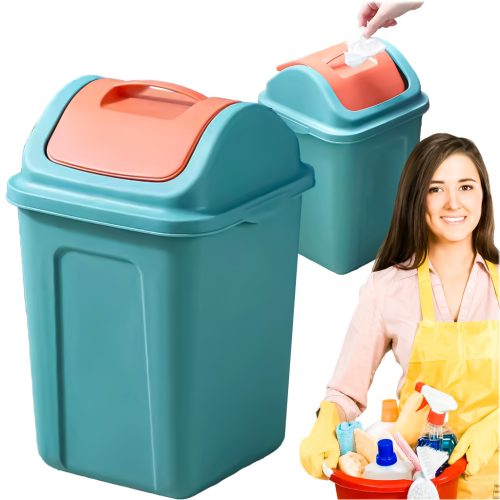 Billenő fedeles szemetes kuka 38 x 23 x 23 cm, türkiz szín