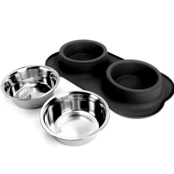   Csúszásmentes dupla etetőtál kutyáknak és macskáknak, fekete, 2x450 ml