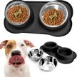 Csúszásmentes dupla etetőtál kutyáknak és macskáknak, fekete, 2x450 ml