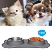 Rozsdamentes dupla etetőtál kutyáknak és macskáknak, szürke, 2x450 ml