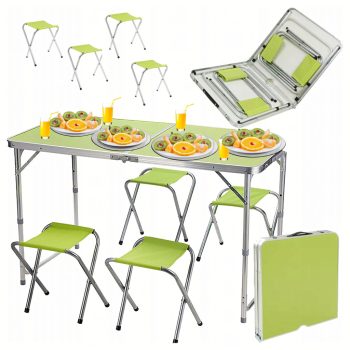   Összecsukható kempingasztal alumínium kerettel, 4 db székkel, zöld