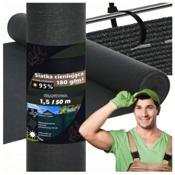 Árnyékoló háló 1,5x5m, 95%, grafit/fekete, 180 g/m2