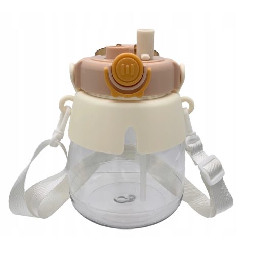 Fehér kulacs gyermekeknek, matricával, nyakbaakasztóval, 1 literes