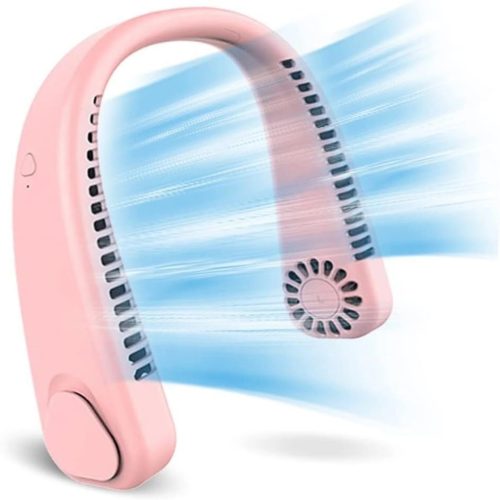 Hordozható nyakventilátor, 1200mAh, USB töltés, Állítható sebesség, Rózsaszínű