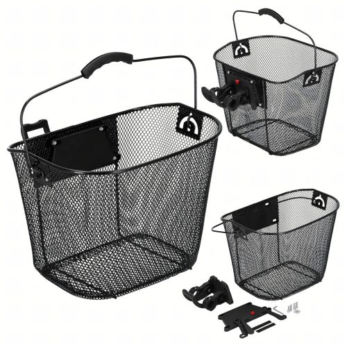 Nagy fém kerékpárkosár városi kerékpárhoz, kormányra akasztható