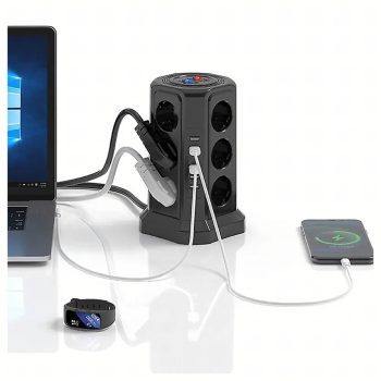   Padlóra szerelhető villámvédelmi elosztó 12 aljzattal + 5 USB reset porttal