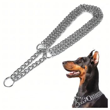   Erős fém láncos fojtónyakörv kutyáknak, 3 soros, 45 cm-es lánccal