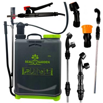   20 L-es háti nyomású permetező, állítható nyomás, ergonomikus pántok, hosszú lándzsa és flexibilis tömlő