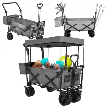   Nagy összecsukható kerti kocsi tetővel és kerekekkel XL méretben
