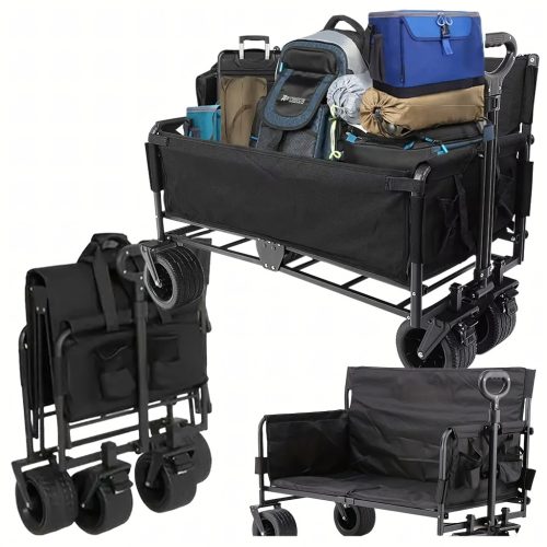 Összecsukható kerti kocsi, strandkocsi, horgászkocsi üléssel és kerekekkel XL méretben