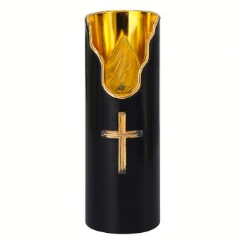 LED gyertya elemmel, fekete, lánghatású, 15 cm, tartós