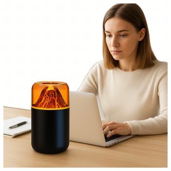   Légnedvesítő, LED aromaterápia, vulkántűz-effektus, aroma diffúzor