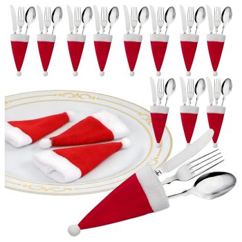   12 darabos, mikulás sapka alakú karácsonyi evőeszköztasak