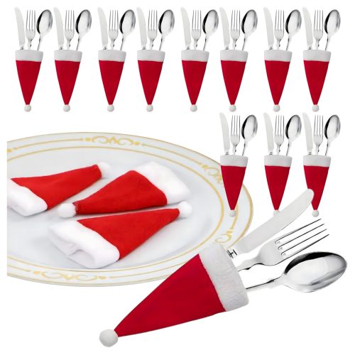 12 darabos, mikulás sapka alakú karácsonyi evőeszköztasak