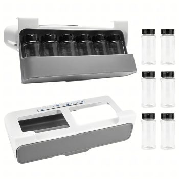 Fiókos rendező, polc, függesztett fűszertartó, 6 üveg